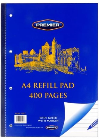 Refill Pad 400 Pages A4 Wide Ruled Premier 